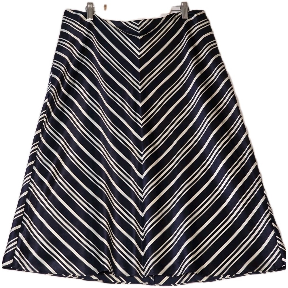 Pendleton Womens Size 12 100% Silk‎ A-Line Skirt Navy Cream Stripes Nautical